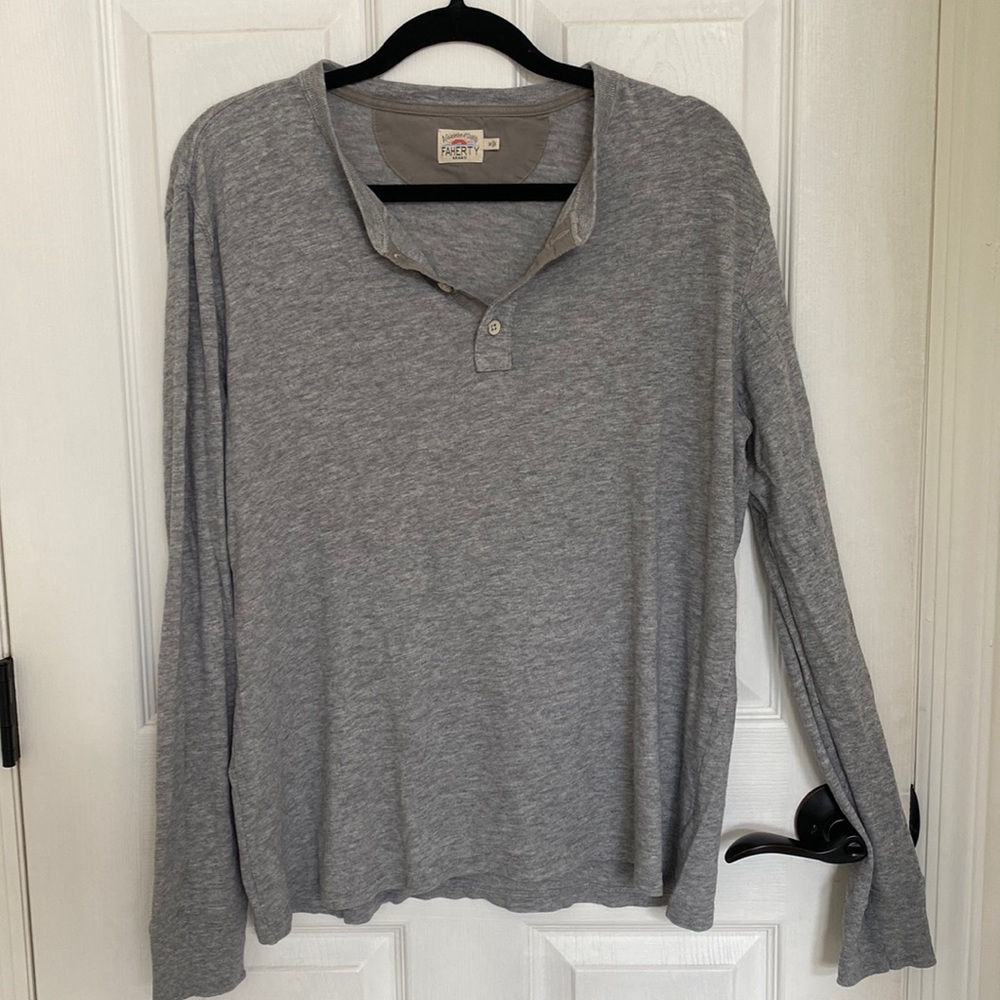 FAHERTY Men's Grey Henley Long Sleeve Cotton Tee Shirt